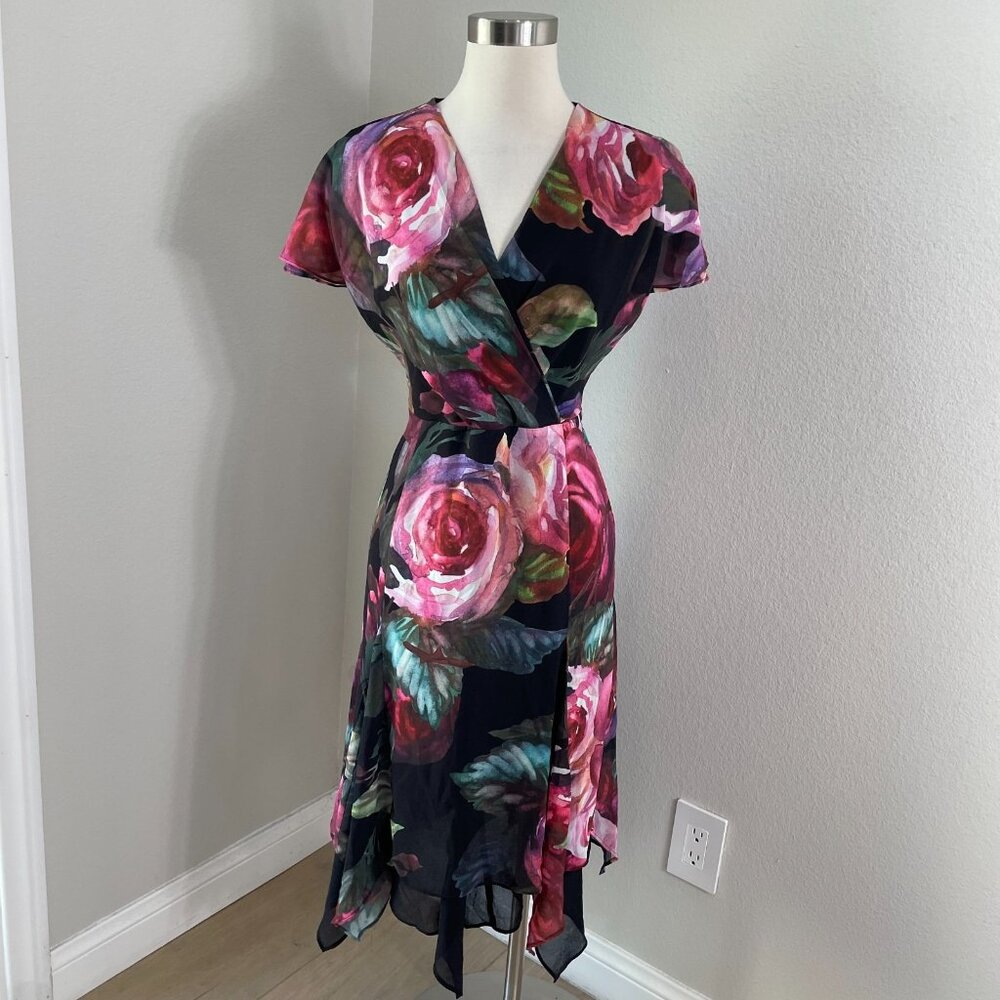 Soft Surroundings Womens Petite Medium Allegra Rose‎ Handkerchief Midi Dress